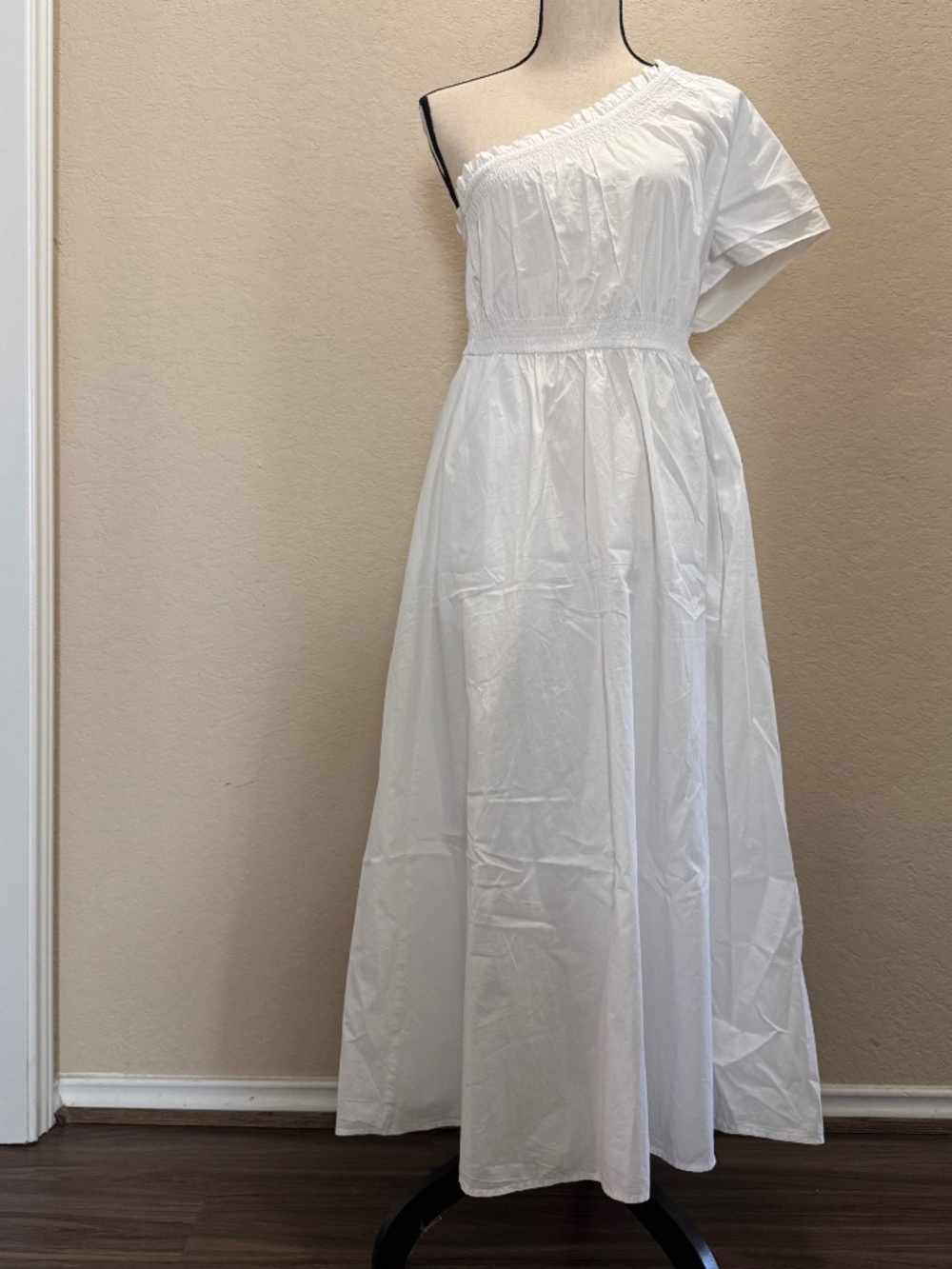 NWT. J Crew Dress Smocked One Shoulder Size Small White